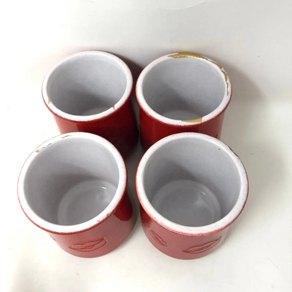 La Fermiere Red Ceramic Yogurt Jars Set of 6 Be Mine Bisou Bisou Valentine